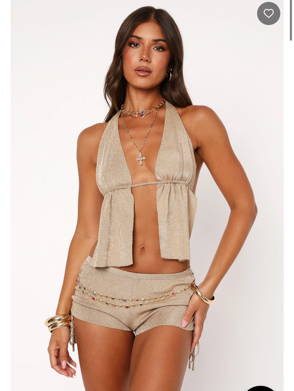 White fox gold halter tie top
